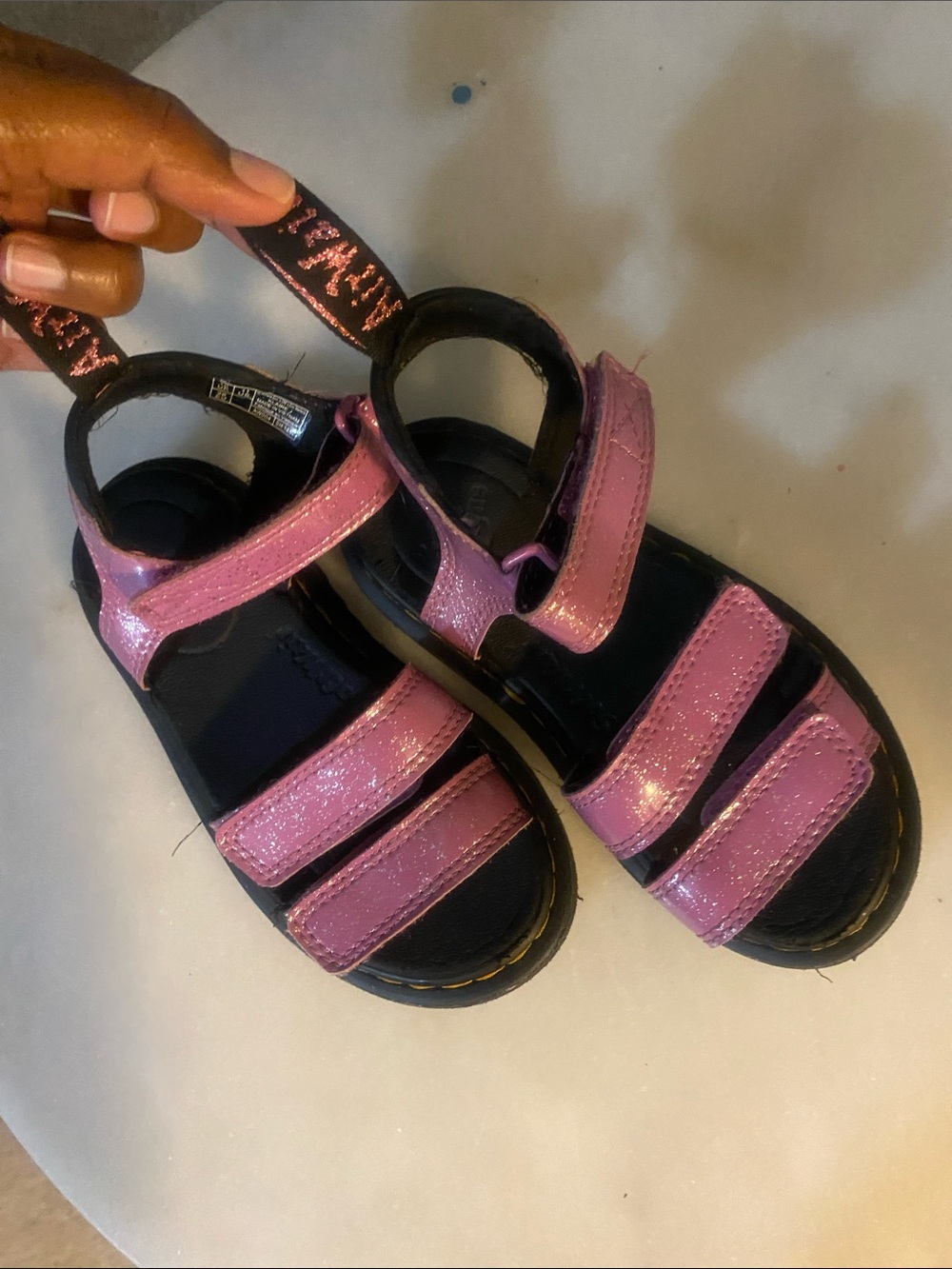 Girls pink glitter Doc Marten sandals